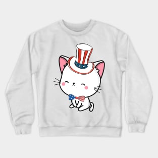 Funny white cat is ready for independence day Crewneck Sweatshirt